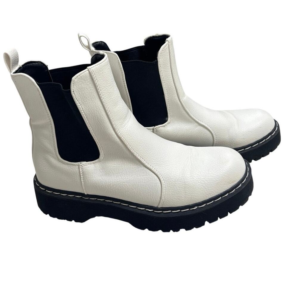 🤍 Sincerely Jules White Leather Chelsea Boots 🖤 Size 7.5